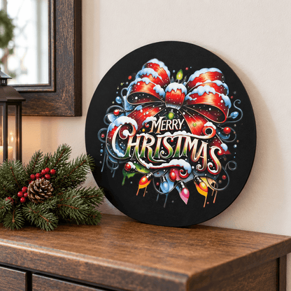 Merry Christmas Red Bow Round Sign – Festive Holiday Decor - The Bargains BasementMerry Christmas Red Bow Round Sign – Festive Holiday Decor