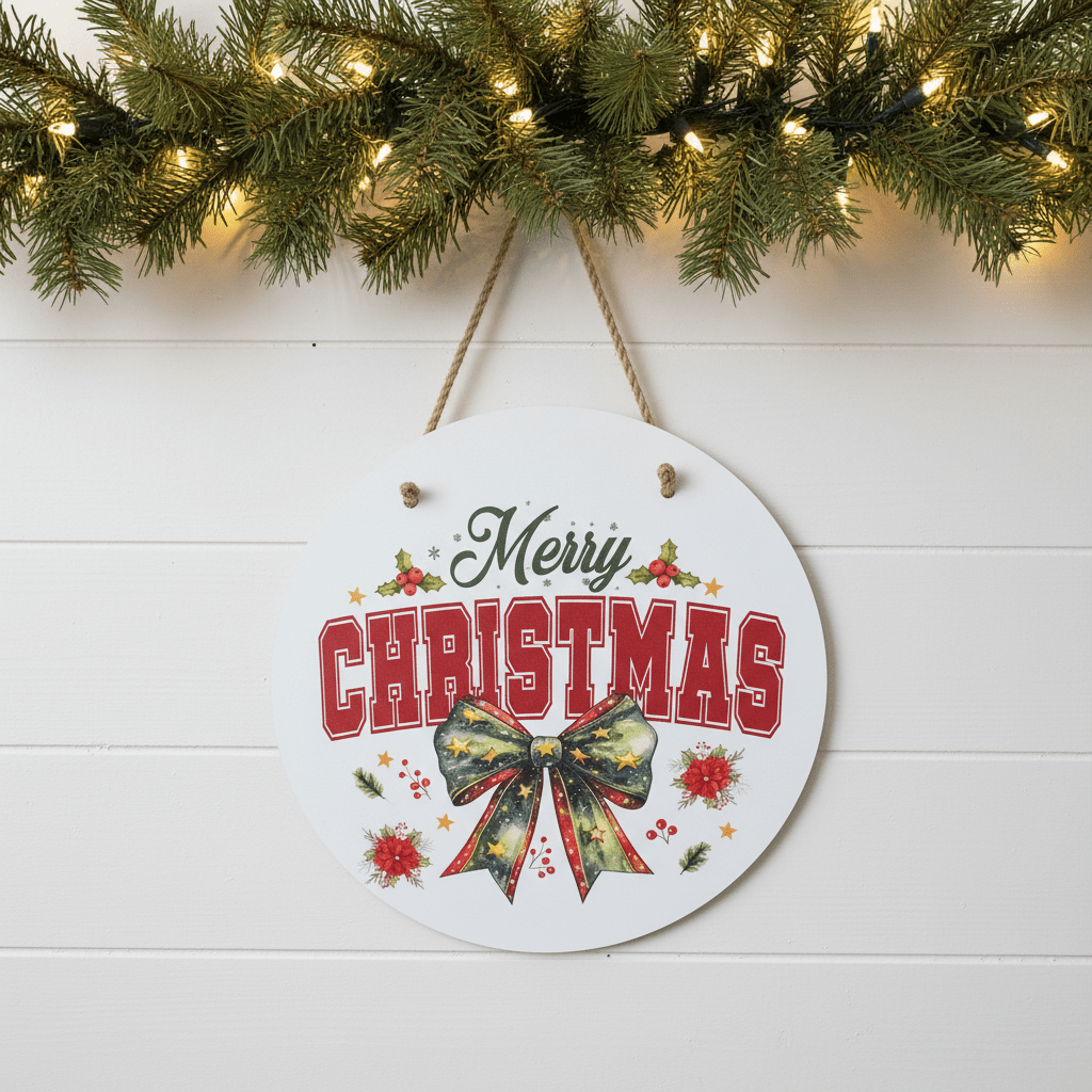 Merry Christmas Round Sign – 10 Inch Hanging Wall Decor - The Bargains BasementMerry Christmas Round Sign – 10 Inch Hanging Wall Decor