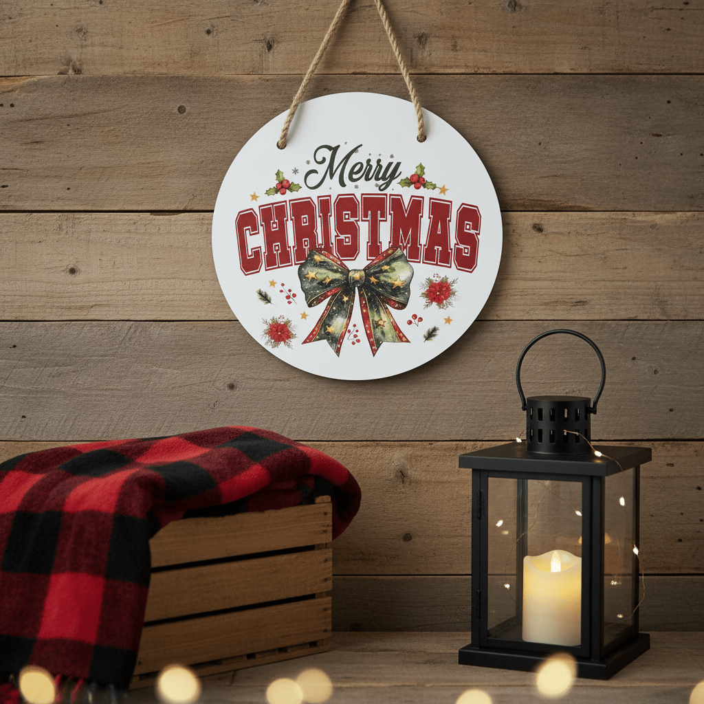 Merry Christmas Round Sign – 10 Inch Hanging Wall Decor - The Bargains BasementMerry Christmas Round Sign – 10 Inch Hanging Wall Decor