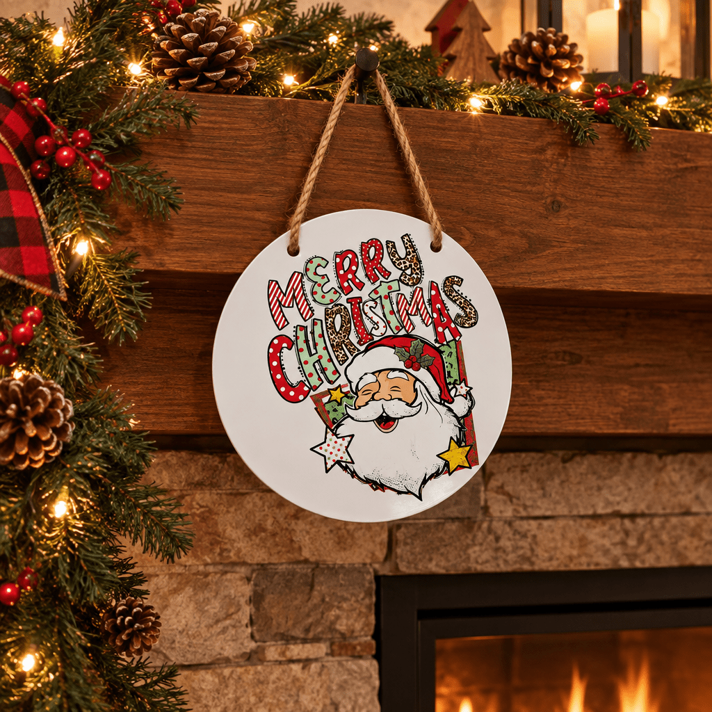 Merry Christmas Santa Round Metal Sign – 10 Inch Hanging Wall Decor - The Bargains BasementMerry Christmas Santa Round Metal Sign – 10 Inch Hanging Wall Decor