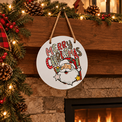 Merry Christmas Santa Round Metal Sign – 10 Inch Hanging Wall Decor - The Bargains BasementMerry Christmas Santa Round Metal Sign – 10 Inch Hanging Wall Decor
