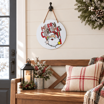 Merry Christmas Santa Round Metal Sign – 10 Inch Hanging Wall Decor - The Bargains BasementMerry Christmas Santa Round Metal Sign – 10 Inch Hanging Wall Decor
