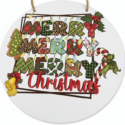 Merry Merry Merry Christmas Round Metal Sign – 10 Inch Hanging Wall Decor - The Bargains BasementMerry Merry Merry Christmas Round Metal Sign – 10 Inch Hanging Wall Decor