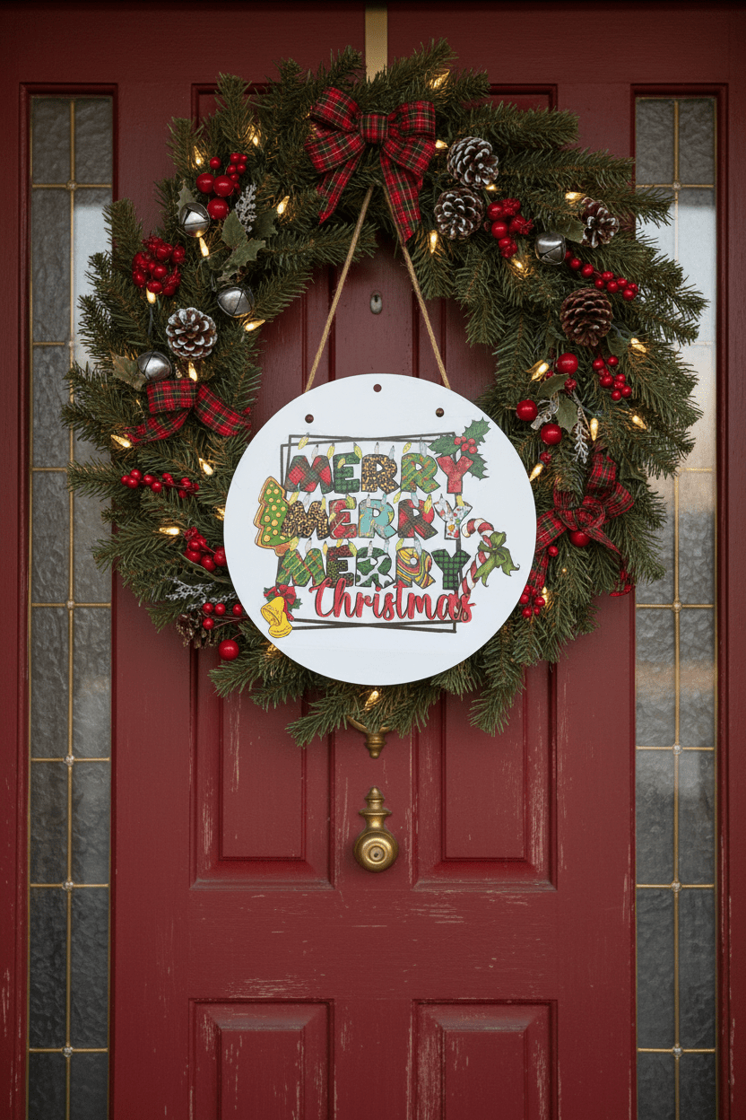 Merry Merry Merry Christmas Round Metal Sign – 10 Inch Hanging Wall Decor - The Bargains BasementMerry Merry Merry Christmas Round Metal Sign – 10 Inch Hanging Wall Decor