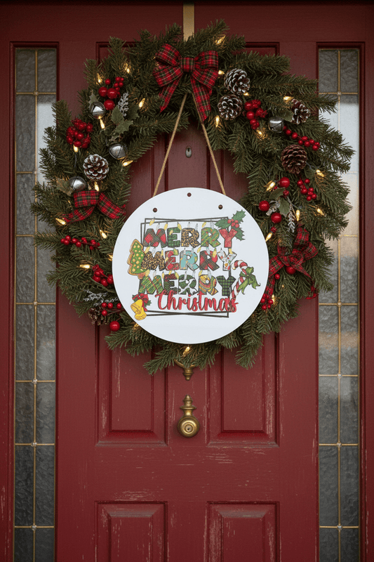 Merry Merry Merry Christmas Round Metal Sign – 10 Inch Hanging Wall Decor - The Bargains BasementMerry Merry Merry Christmas Round Metal Sign – 10 Inch Hanging Wall Decor