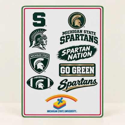 Michigan State Spartans Vinyl Sticker Sheet – 10 Stickers - The Bargains BasementMichigan State Spartans Vinyl Sticker Sheet – 10 Stickers