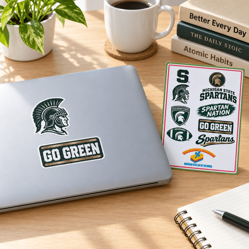 Michigan State Spartans Vinyl Sticker Sheet – 10 Stickers - The Bargains BasementMichigan State Spartans Vinyl Sticker Sheet – 10 Stickers
