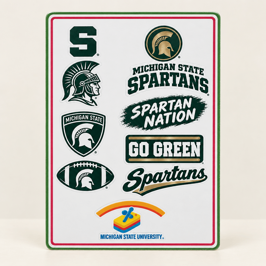 Michigan State Spartans Vinyl Sticker Sheet – 10 Stickers - The Bargains BasementMichigan State Spartans Vinyl Sticker Sheet – 10 Stickers