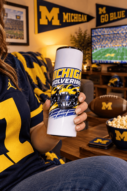 Michigan Wolverines 20oz Skinny Tumbler – Handmade Football Fan Drinkware - The Bargains BasementMichigan Wolverines 20oz Skinny Tumbler – Handmade Football Fan Drinkware