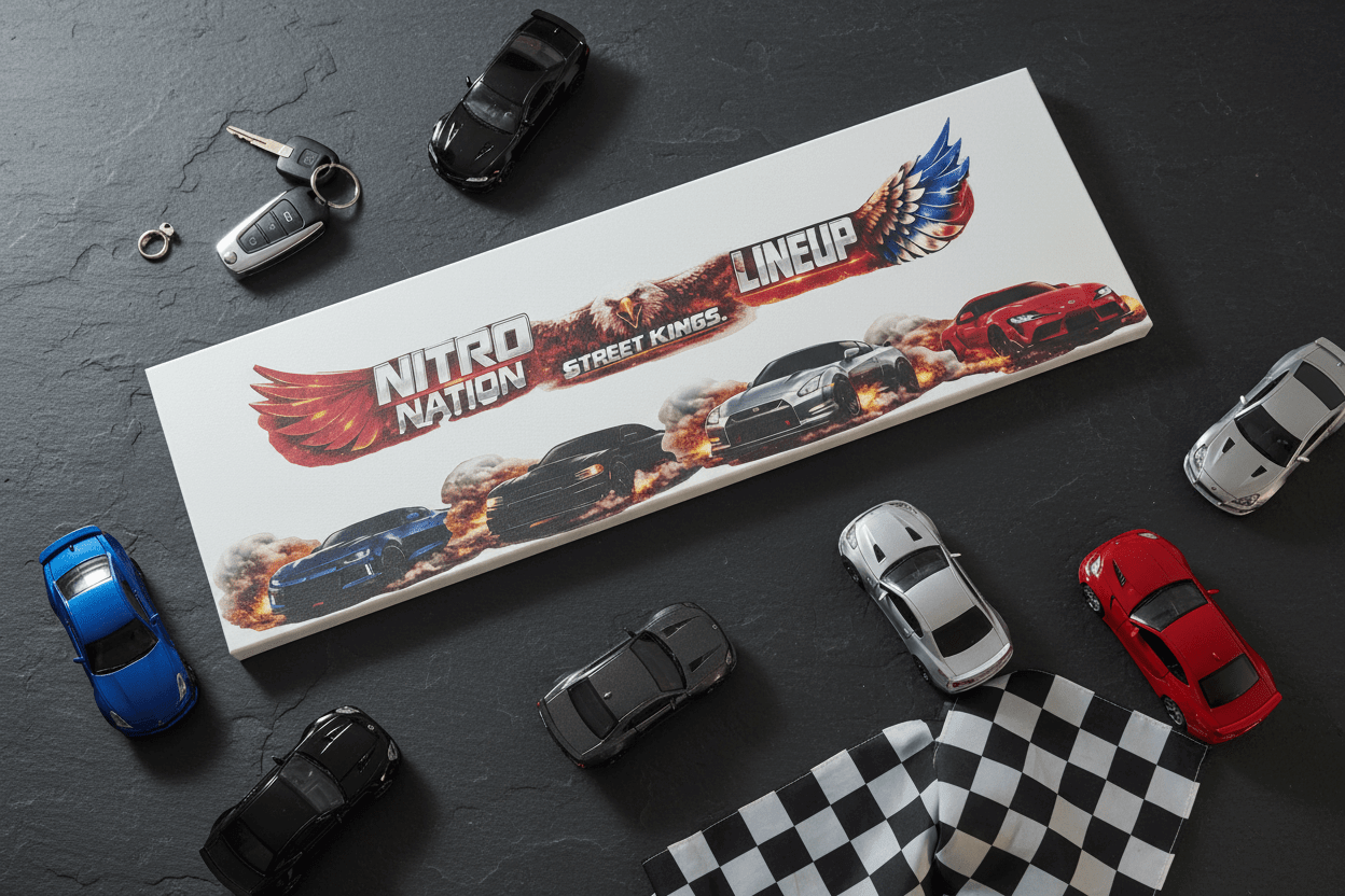 Nitro Nation Street Kings Lineup – Handmade 10x30x1 Canvas Sign - The Bargains BasementNitro Nation Street Kings Lineup – Handmade 10x30x1 Canvas Sign