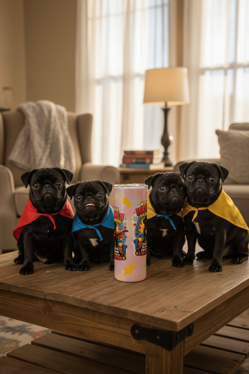 Not All Heroes Wear Capes – Black Pug Glitter Tumbler - The Bargains BasementNot All Heroes Wear Capes – Black Pug Glitter Tumbler