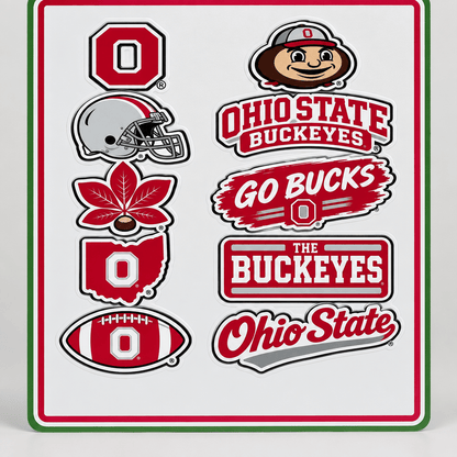 Ohio State Buckeyes Handmade Vinyl Sticker Sheet – 10 Designs - The Bargains BasementOhio State Buckeyes Handmade Vinyl Sticker Sheet – 10 Designs