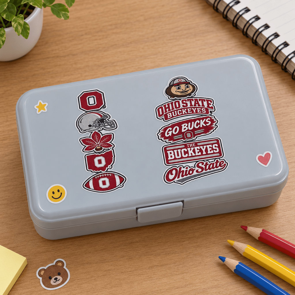 Ohio State Buckeyes Handmade Vinyl Sticker Sheet – 10 Designs - The Bargains BasementOhio State Buckeyes Handmade Vinyl Sticker Sheet – 10 Designs