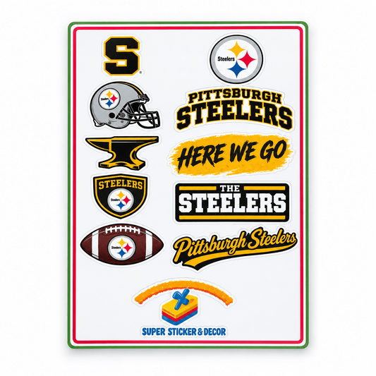 Pittsburgh Steelers Vinyl Sticker Sheet – 10 Designs - The Bargains BasementPittsburgh Steelers Vinyl Sticker Sheet – 10 Designs