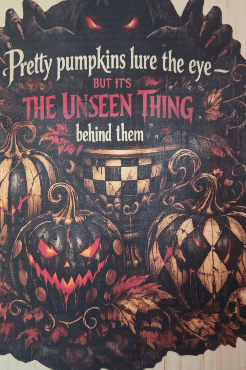 Pretty Pumpkins lure the eye - Halloween Wood Plaque - handmade - The Bargains BasementPretty Pumpkins lure the eye - Halloween Wood Plaque - handmade