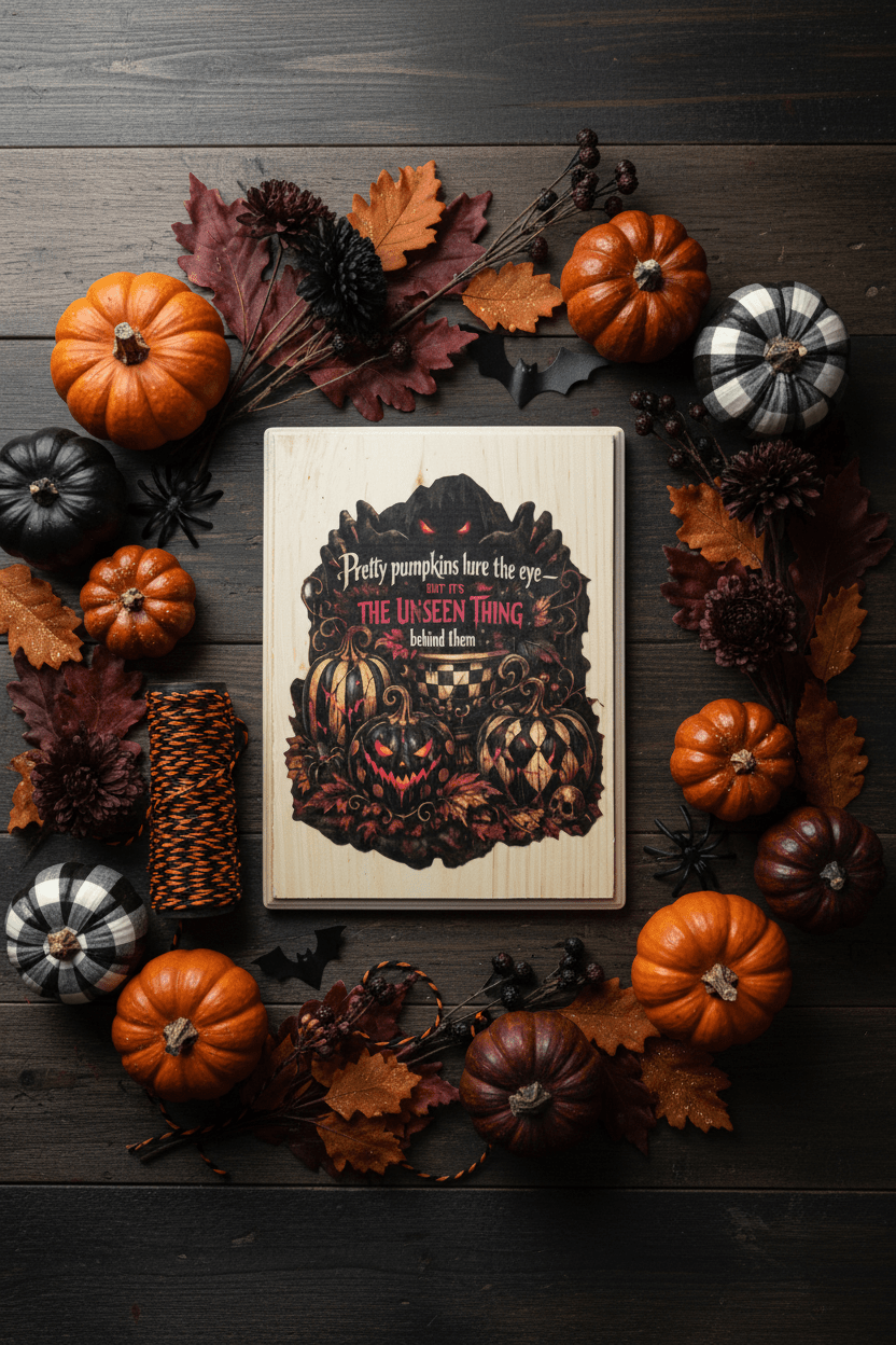 Pretty Pumpkins lure the eye - Halloween Wood Plaque - handmade - The Bargains BasementPretty Pumpkins lure the eye - Halloween Wood Plaque - handmade