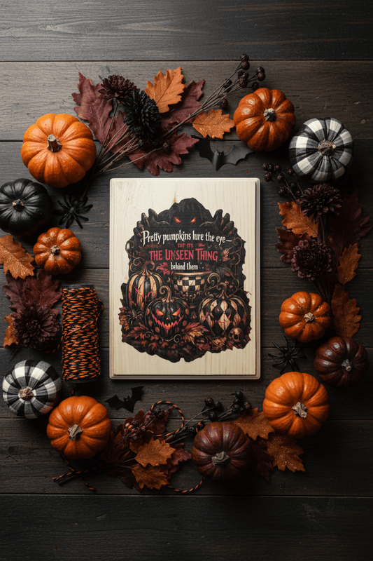 Pretty Pumpkins lure the eye - Halloween Wood Plaque - handmade - The Bargains BasementPretty Pumpkins lure the eye - Halloween Wood Plaque - handmade