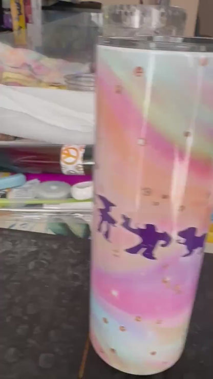 Stainless Steel Tumbler with Stainless Straw – Pastel Fantasy Silhouette Design-handmade