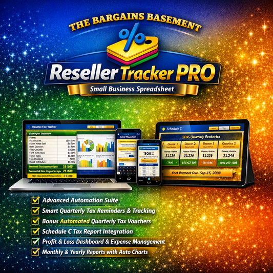Resellers bookkeeping spreadsheet showcasing ResellerTracker PRO with financial tracking features for small businesses.