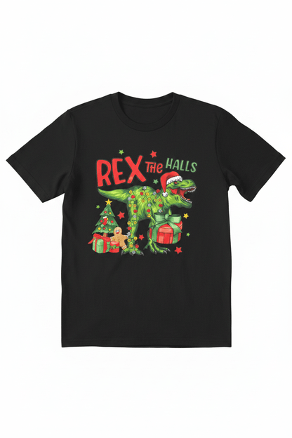 Rex the Halls Youth Christmas T-Shirt | Handmade Kids Holiday Tee-Large - The Bargains BasementRex the Halls Youth Christmas T-Shirt | Handmade Kids Holiday Tee-Large