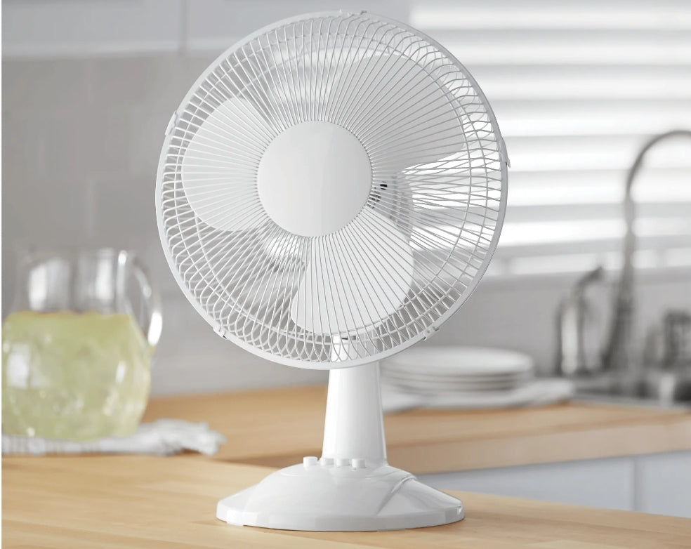 Mainstays 12" 3-Speed Oscillating Table Fan, FT30-8MBW, New, White