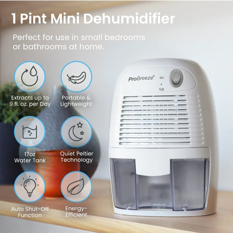 Pro Breeze Mini Portable Dehumidifier, 17oz Ultra Quiet Compact Peltier Dehumidifier OPEN BOX