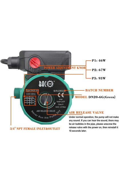 NPT 3/4" Hot Water Circulation Pump 105W Domestic Recirculating Pump