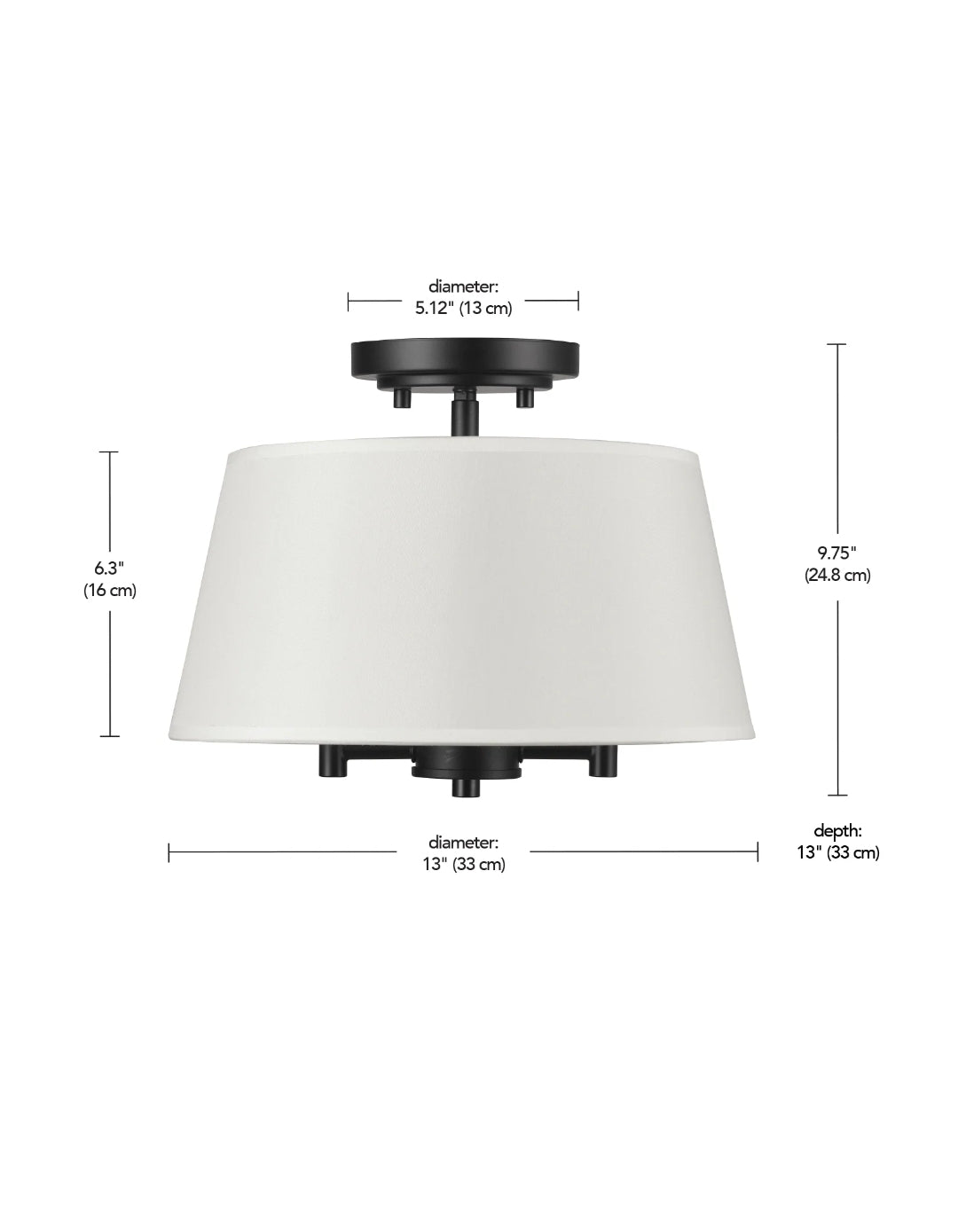 Better Homes & Gardens 2 Lights Flush Mount Light ,Fabric Shade,Matte Black Finish, Bulb Included