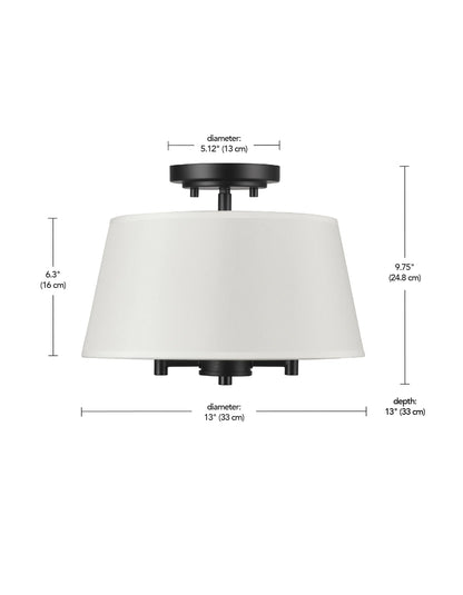 Better Homes & Gardens 2 Lights Flush Mount Light ,Fabric Shade,Matte Black Finish, Bulb Included