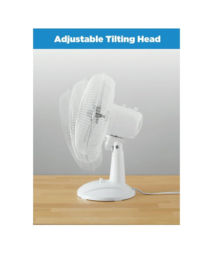 Mainstays 12" 3-Speed Oscillating Table Fan, FT30-8MBW, New, White