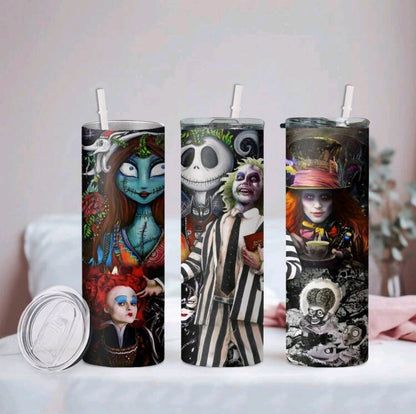 Disney Beatle Juice, Jack, & Sally Stainless Steel Thermal Tumbler 20oz..