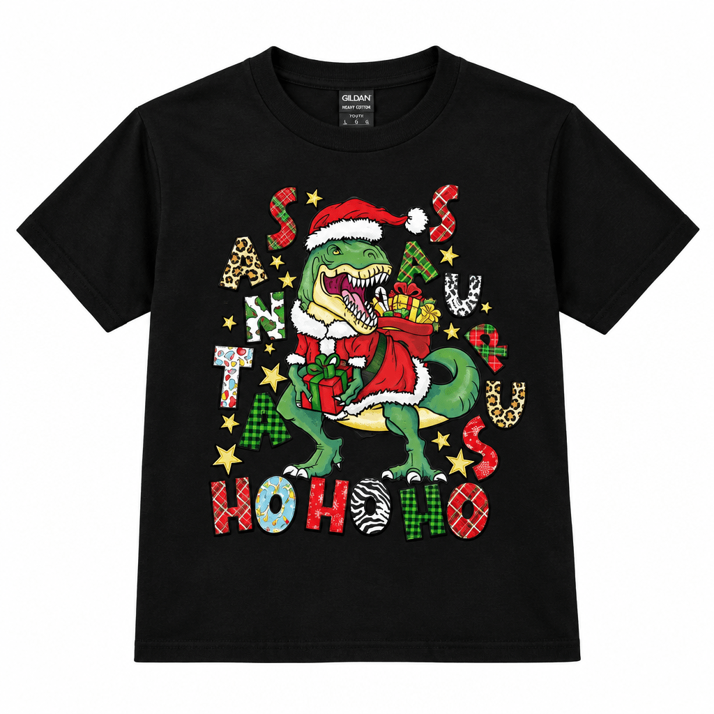 Santasaurus Rex Youth Christmas T-Shirt | Size Large - The Bargains BasementSantasaurus Rex Youth Christmas T-Shirt | Size Large