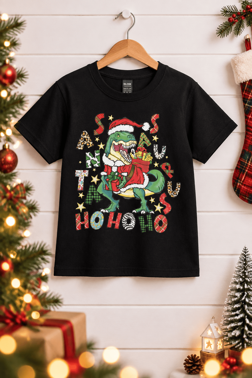 Santasaurus Rex Youth Christmas T-Shirt | Size Large - The Bargains BasementSantasaurus Rex Youth Christmas T-Shirt | Size Large