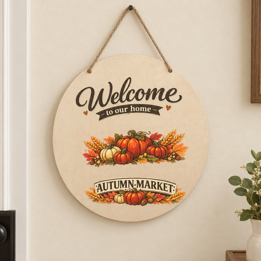 Sign on a cream entryway wall