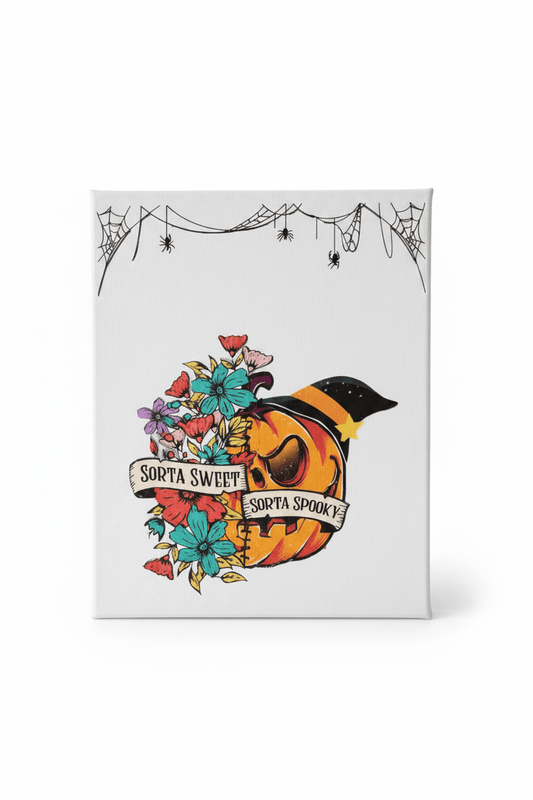 Sorta Sweet Sorta Spooky – Handmade 8x10 Halloween Canvas Sign - The Bargains BasementSorta Sweet Sorta Spooky – Handmade 8x10 Halloween Canvas Sign