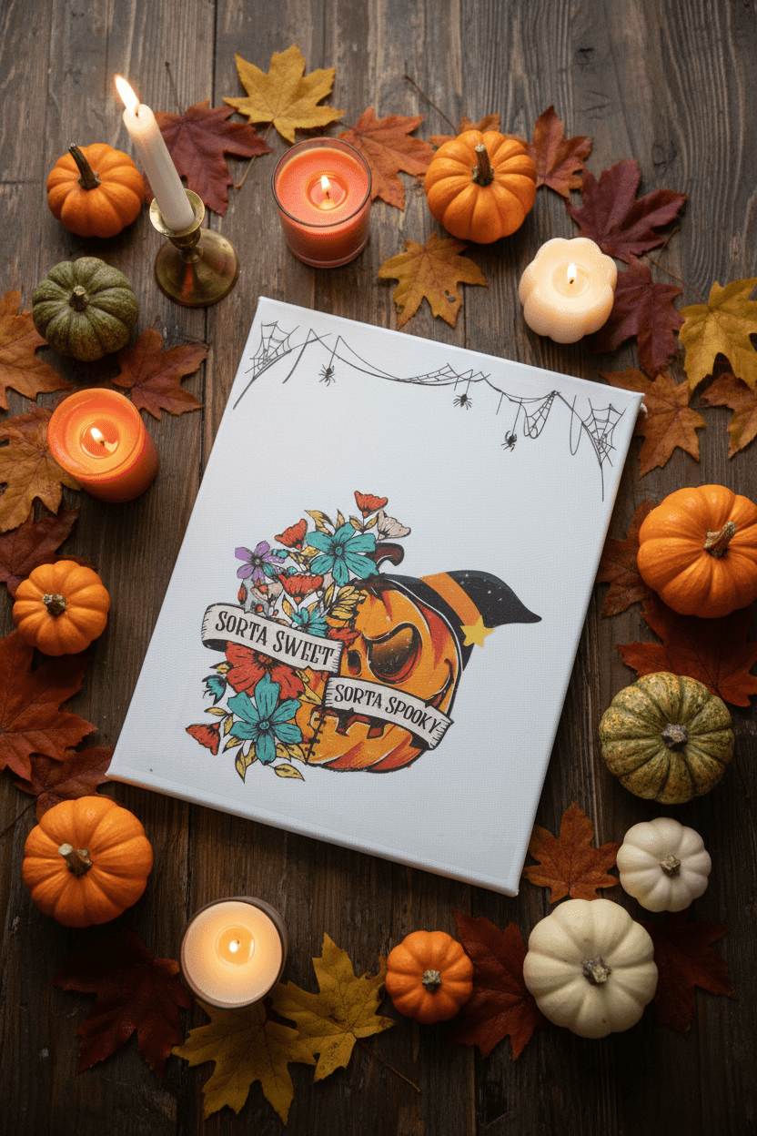 Sorta Sweet Sorta Spooky – Handmade 8x10 Halloween Canvas Sign - The Bargains BasementSorta Sweet Sorta Spooky – Handmade 8x10 Halloween Canvas Sign
