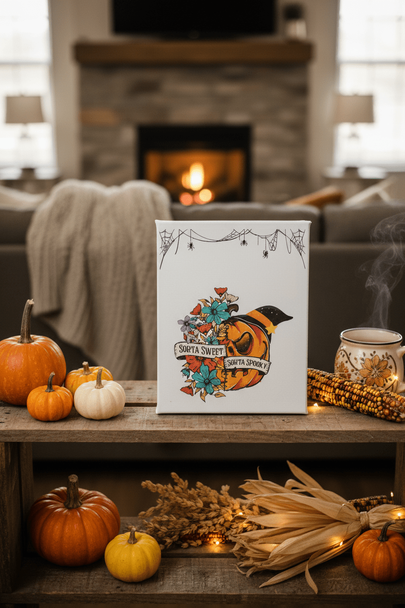 Sorta Sweet Sorta Spooky – Handmade 8x10 Halloween Canvas Sign - The Bargains BasementSorta Sweet Sorta Spooky – Handmade 8x10 Halloween Canvas Sign