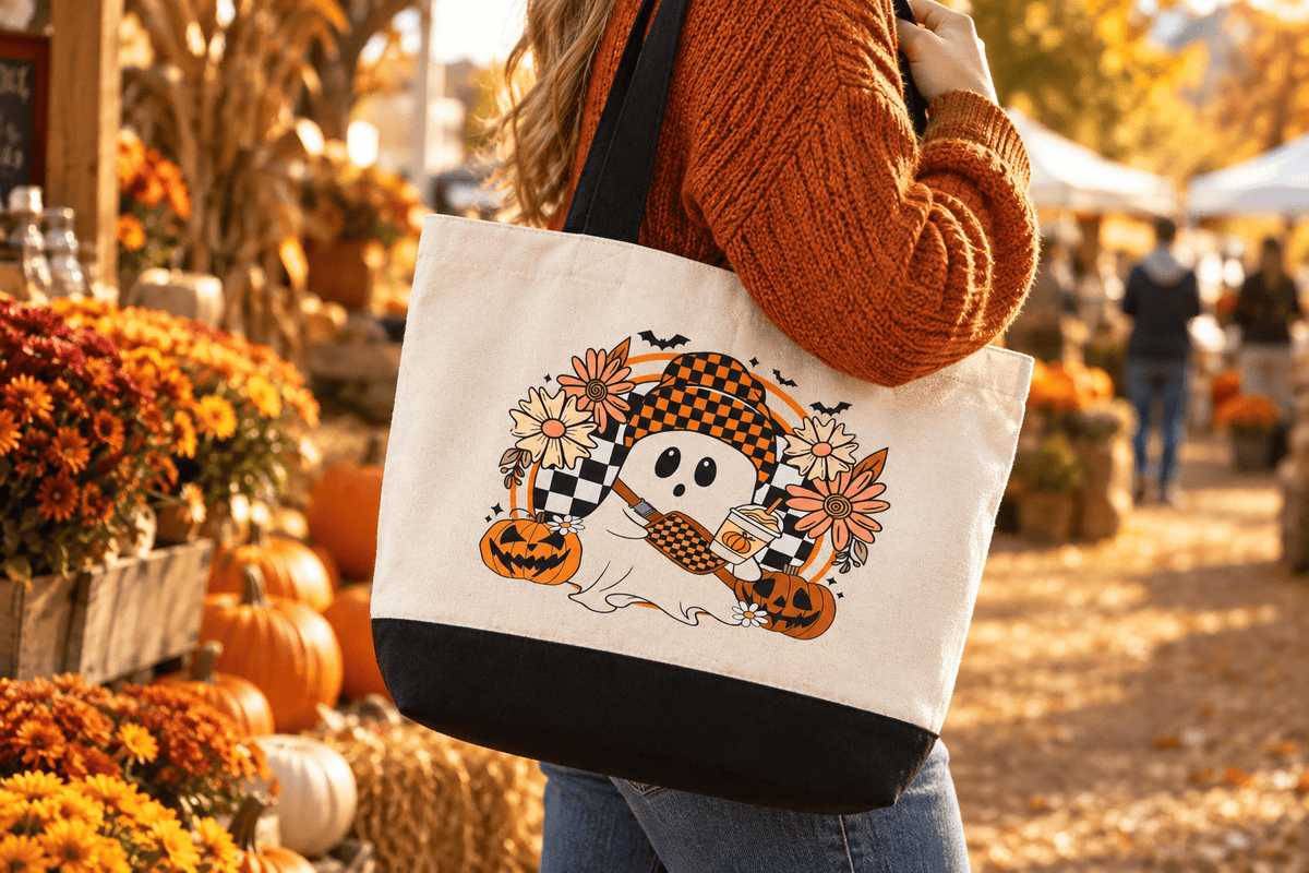 Spooky Season Ghost Witch Halloween Canvas Tote Bag - The Bargains BasementSpooky Season Ghost Witch Halloween Canvas Tote Bag