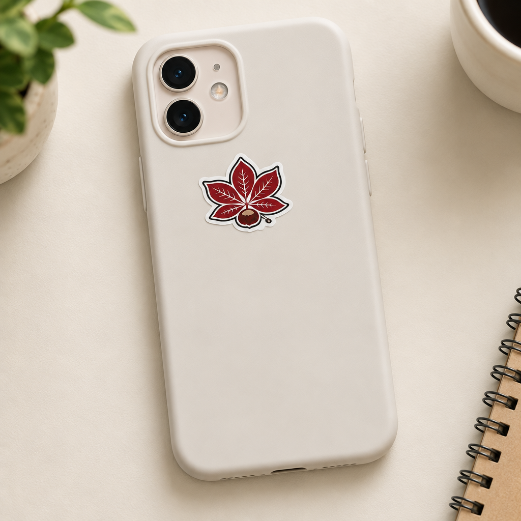 Sticker applied to a phone case