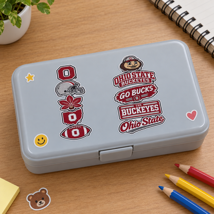 Stickers on a pencil box
