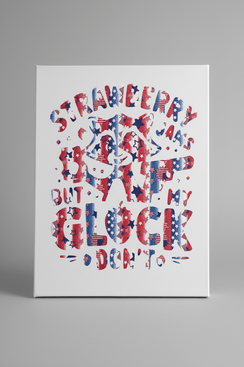 Strawberry Jams But My Glock Don't – 11x14 Patriotic Canvas Sign- handmade - The Bargains BasementStrawberry Jams But My Glock Don't – 11x14 Patriotic Canvas Sign- handmade