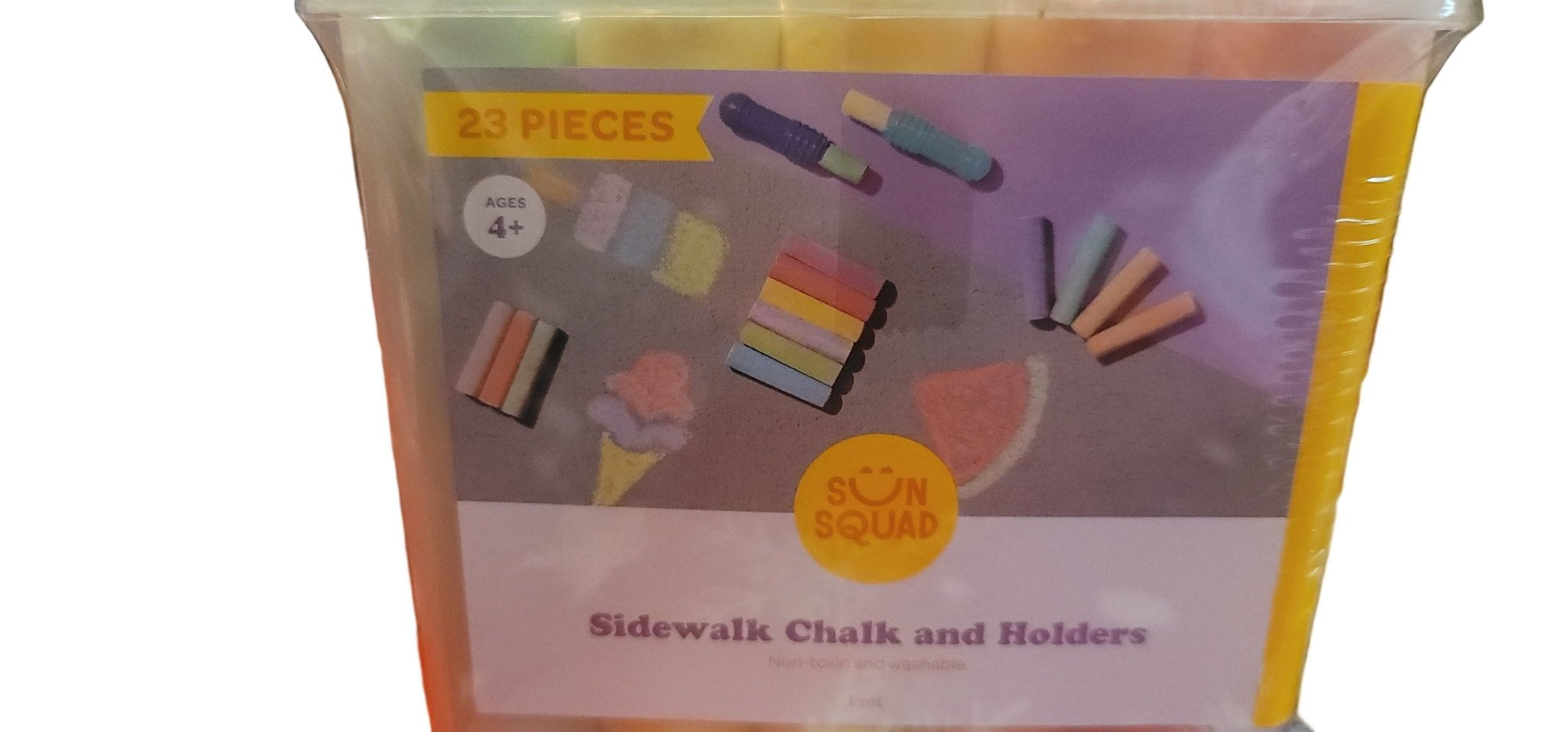 Sun Squad polka dot sidewalk chalk set with 20 colorful chalks and 2 holders, great for outdoor art.
