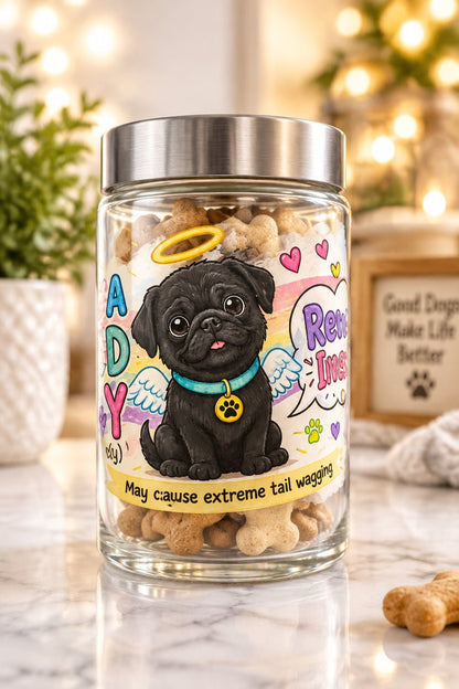 Sunny Boy Angel Puppy Glass Dog Treat Jar with Silver Lid - The Bargains BasementSunny Boy Angel Puppy Glass Dog Treat Jar with Silver Lid
