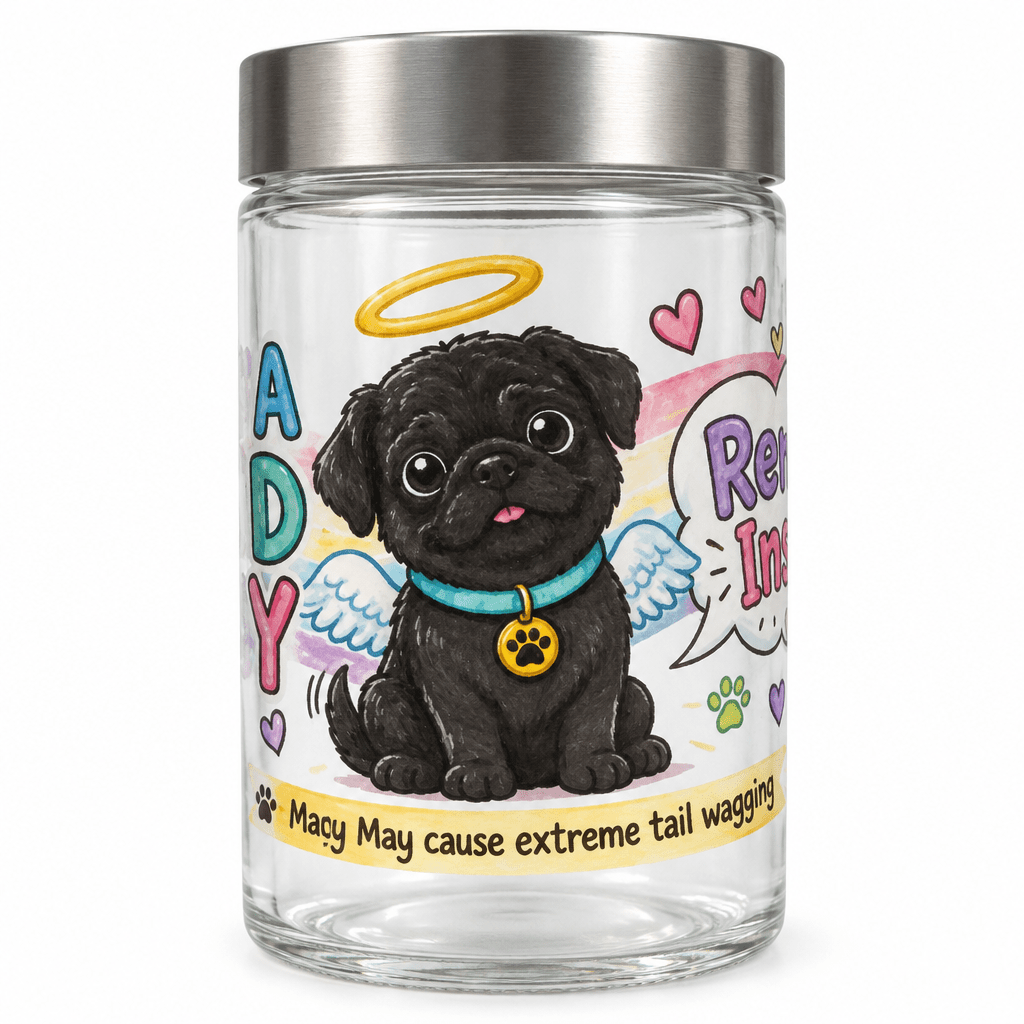 Sunny Boy Angel Puppy Glass Dog Treat Jar with Silver Lid - The Bargains BasementSunny Boy Angel Puppy Glass Dog Treat Jar with Silver Lid