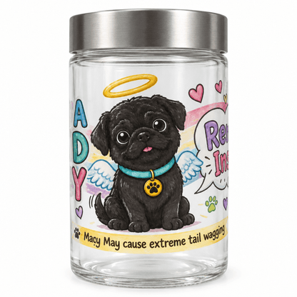Sunny Boy Angel Puppy Glass Dog Treat Jar with Silver Lid - The Bargains BasementSunny Boy Angel Puppy Glass Dog Treat Jar with Silver Lid
