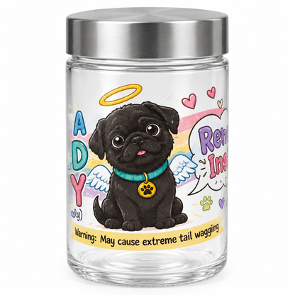Sunny Boy Angel Puppy Glass Dog Treat Jar with Silver Lid - The Bargains BasementSunny Boy Angel Puppy Glass Dog Treat Jar with Silver Lid