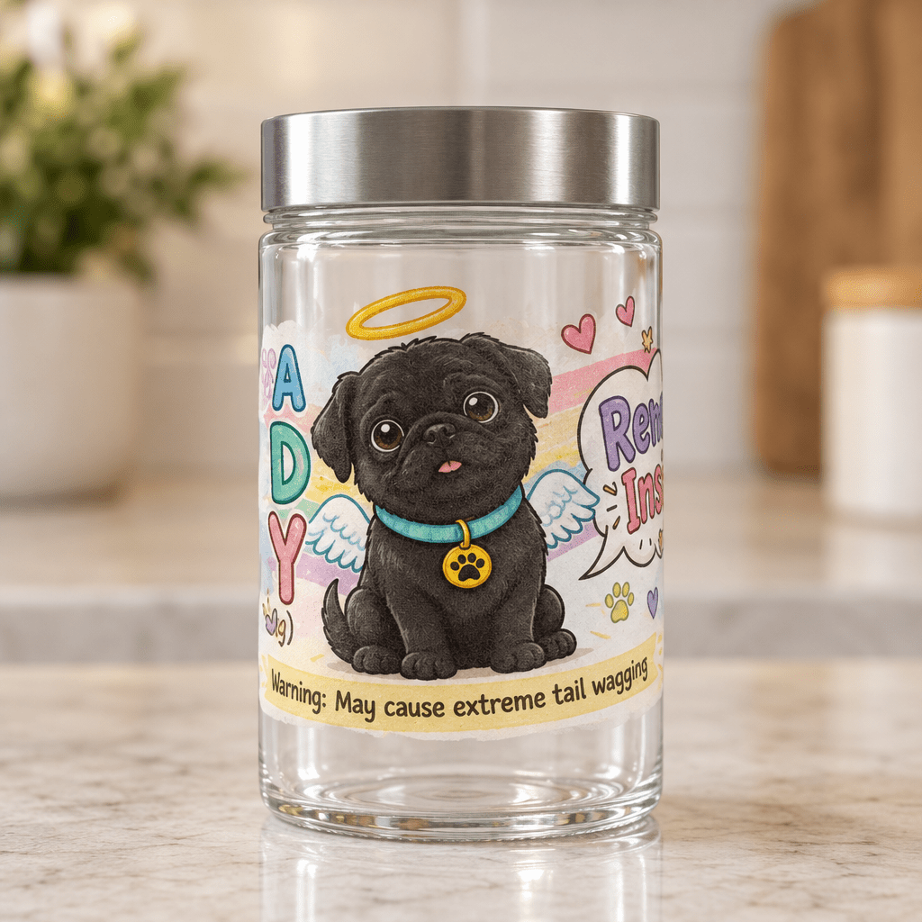 Sunny Boy Angel Puppy Glass Dog Treat Jar with Silver Lid - The Bargains BasementSunny Boy Angel Puppy Glass Dog Treat Jar with Silver Lid