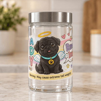 Sunny Boy Angel Puppy Glass Dog Treat Jar with Silver Lid - The Bargains BasementSunny Boy Angel Puppy Glass Dog Treat Jar with Silver Lid