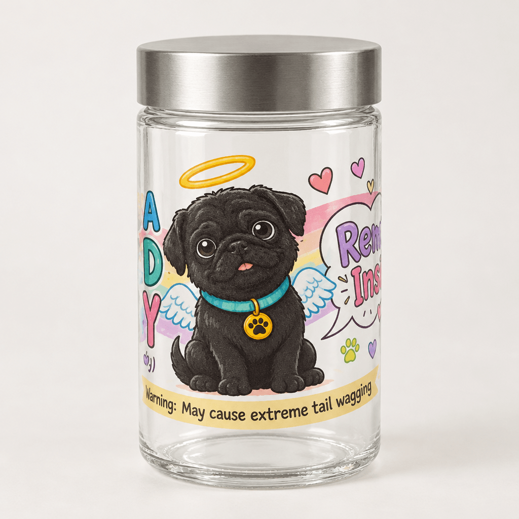 Sunny Boy Angel Puppy Glass Dog Treat Jar with Silver Lid - The Bargains BasementSunny Boy Angel Puppy Glass Dog Treat Jar with Silver Lid