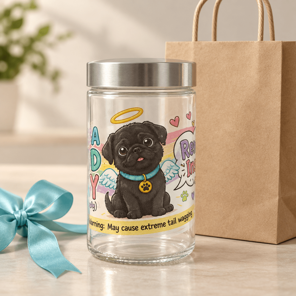 Sunny Boy Angel Puppy Glass Dog Treat Jar with Silver Lid - The Bargains BasementSunny Boy Angel Puppy Glass Dog Treat Jar with Silver Lid